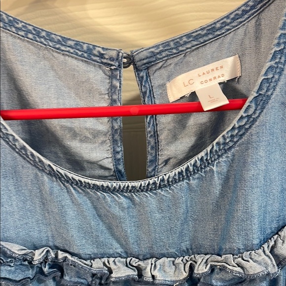 LC Lauren Conrad Blue Denim Dress with Ruffled Elegance - Picture 1 of 5